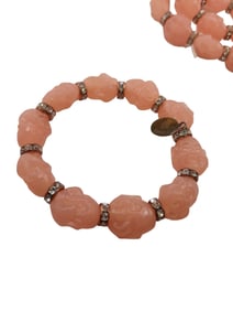 VINTAGE ROSE QUARTZ RESIN BUDDHA BRACELET NOS