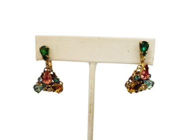 VINTAGE CZECHO SIGNED FILIGREE RHINESTONE DANGLE EARRINGS