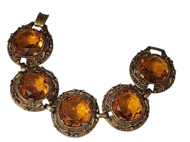 VINTAGE FACETED GLASS ELABORATE CHUNKY BRACELET