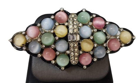 VINTAGE GLASS MOONSTONE & ENAMEL FRUIT STYLE BROOCH