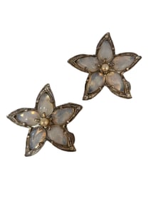 VINTAGE OPALESCENT GLASS & RHINESTONE FLOWER CLIPS