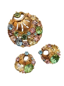 VINTAGE RHINESTONE UNSIGNED BROOCH SET