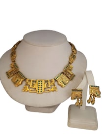 VTG RARE SALVADOR TERAN MARBEL MEXICO AZTEC MAYAN 23K GOLD FILLED WARRIOR SET