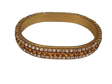 VINTAGE HEAVY DESIGNER RHINESTONE 3 STRAND OVAL BRACELET