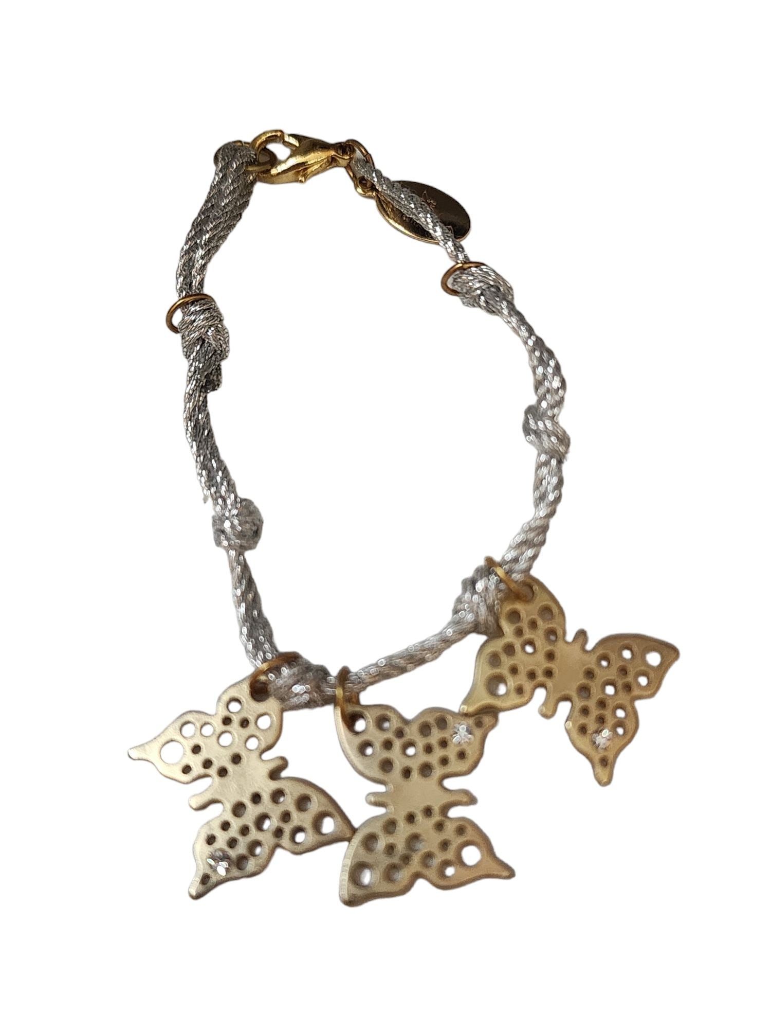 VINTAGE NOS SIGNED BEE CHARMING SILK CORD BUTTERFLY CHARM FRIENDSHIP BRACELET (1 of 3)