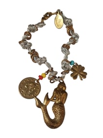 VINTAGE NOS SIGNED BEE CHARMING SILK CORD MERMAID CHARM FRIENDSHIP BRACELET