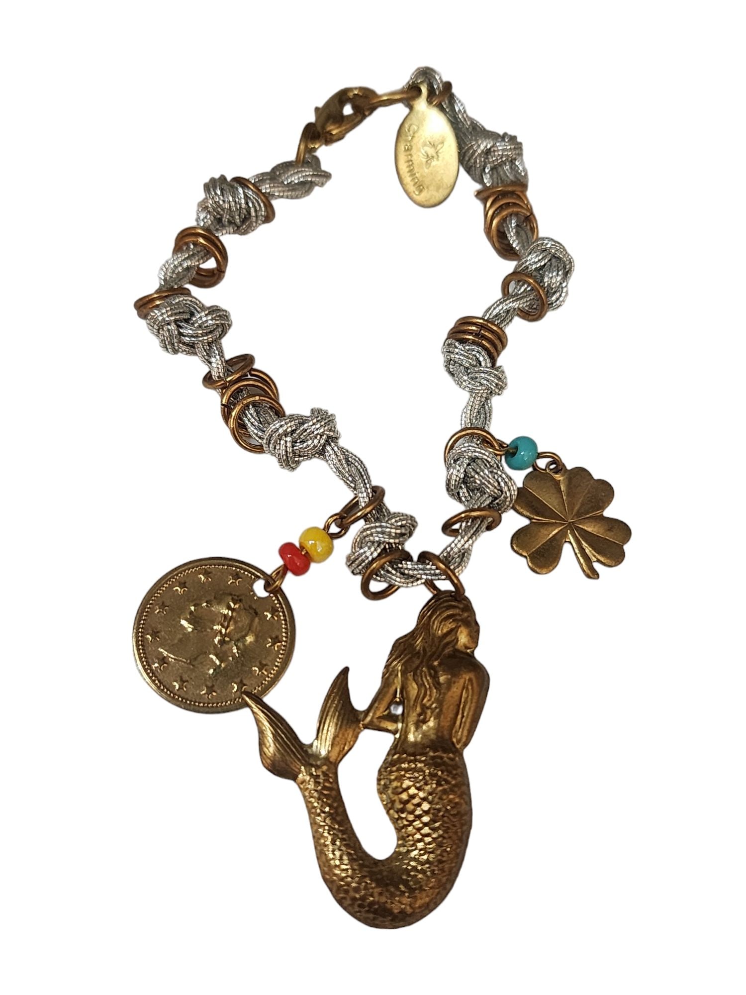 VINTAGE NOS SIGNED BEE CHARMING SILK CORD MERMAID CHARM FRIENDSHIP BRACELET (1 of 2)