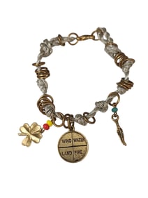 VINTAGE NOS UNSIGNED BEE CHARMING SILK CORD 4 ELEMENTS CHARM FRIENDSHIP BRACELET