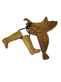 VINTAGE EARLY CELLULOID SADDLE & BOOT BROOCH