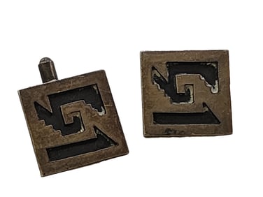 VINTAGE RBZ MADE IN MEXICO STERLING SIGNED AZTEC CUFFLINKS