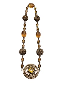 VINTAGE UNIQUE CZECH GLASS & MELON GLASS NECKLACE