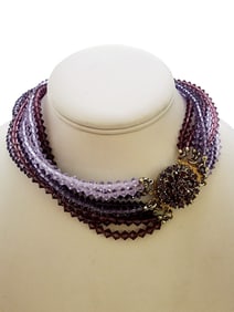 STUNNING 2 TONE CRYSTAL MULTI STRAND NECKLACE WITH RHINESTONE CLASP