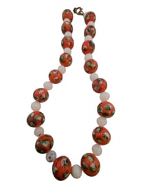 VINTAGE GLASS AND PORCELAIN BEADED NECKLACE