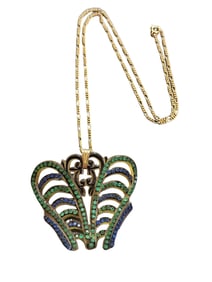 VINTAGE REWORKED CELLULOID RHINESTONE PENDANT NECKLACE ON FIGARO CHAIN