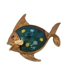 VINTAGE SIGNED JJ SPECKLED PORCELAIN BELLY FISH BROOCH