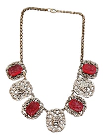 VINTAGE RARE INTAGLIO GLASS LADY & FACE NECKLACE
