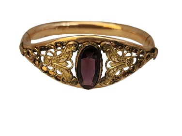 ANTIQUE EDWARDIAN GOLD FILLED & GLASS BANGLE BRACELET SIGNED S.O.B & CO