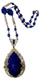SPECTACULAR VINTAGE CZECH MOLDED GLASS PENDANT NECKLACE