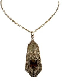 ANTIQUE EDWARDIAN FILIGREE GLASS PENDANT NECKLACE