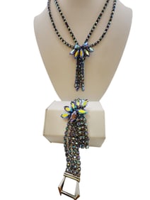 ABSOLUTELY SPECTACULAR UNSIGNED QUALITY RHINESTONE NECKLACE AND BRACELET SET