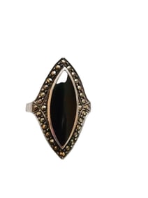 STERLING, ONYX AND MARCASITE SIZE 6.5 RING