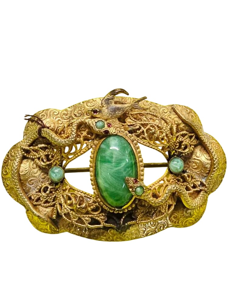 SPECTACULAR VICTORIAN SASH PIN BROOCH WITH SNAKES