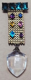 OUTSTANDING UNIQUE MESH BROOCH WITH DANGLING MULTI-FACETED CRYSTAL