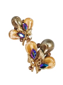 HAR SIGNED GLASS PEARL AND AB RHINESTONE CLIP EARRINGS