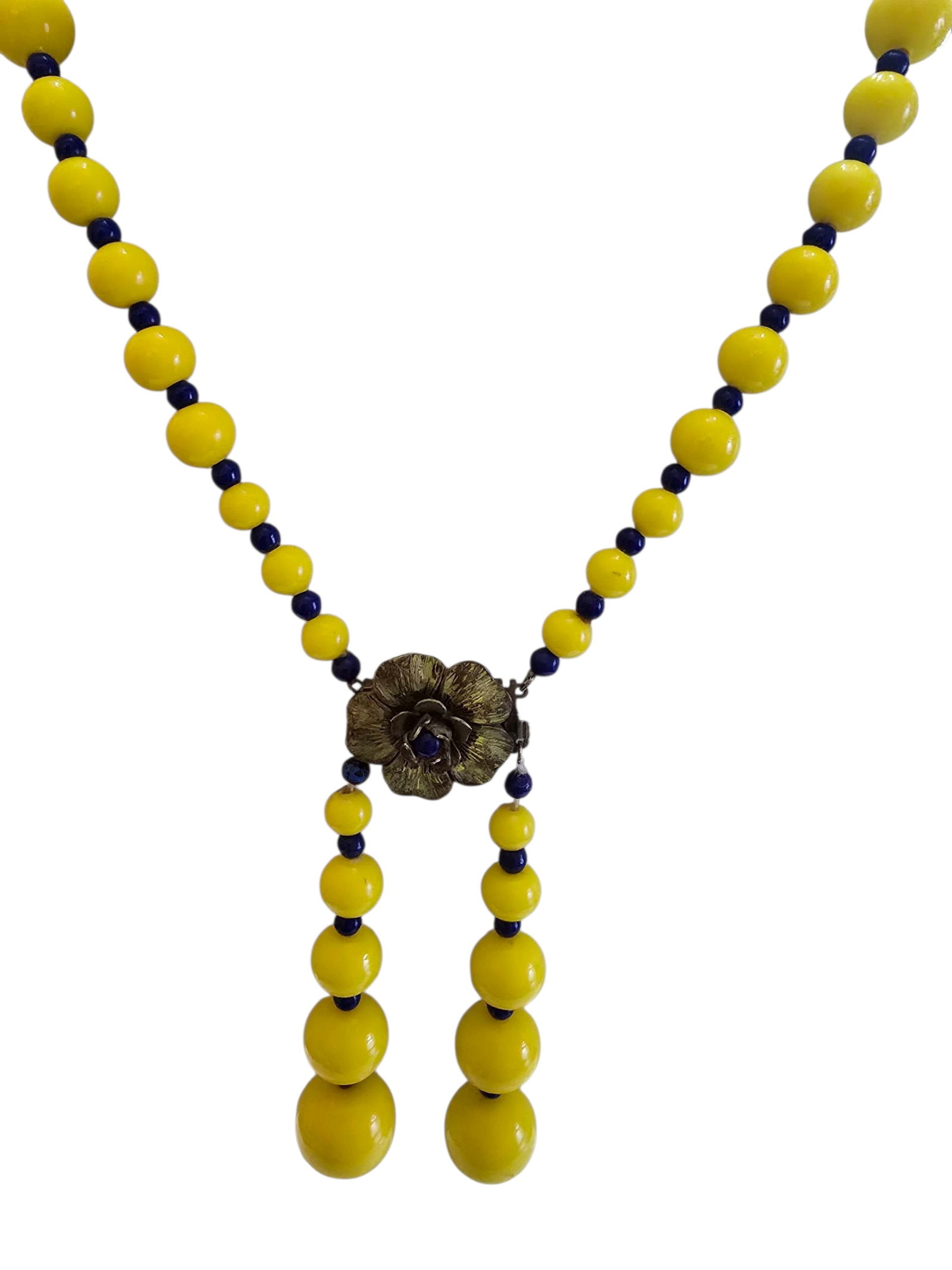 ANTIQUE UNIQUE ART NOUVEAU FLOWER GLASS TASSEL NECKLACE (1 of 6)