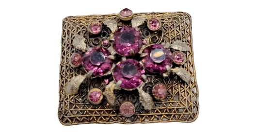CZECHOSLOVAKIAN GLASS AND FILIGREE BROOCH