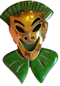 ART DECO CARVED CLOWN JESTER BAKELITE DRESS CLIP