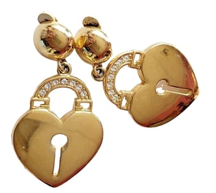 SIGNED GIVENCHY PARIS NY PADLOCK HEART DROP CLIP EARRINGS