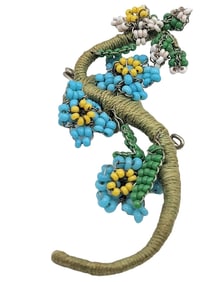 ANTIQUE HAND WIRED GLASS BEADED WRAPPED FLORAL BRANCH BROOCH PIN