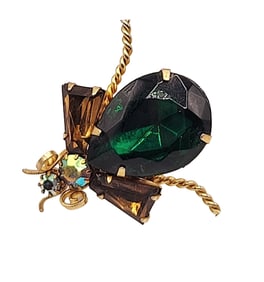 GLASS VINTAGE BUG FLY RHINESTONE BROOCH PIN