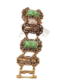 SIGNED RARE RICE WEINER ASIAN MOLDED FLORAL GLASS BRACELET