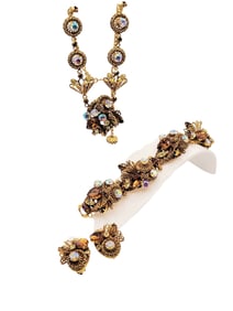 AMAZING VINTAGE BRASS & RHINESTONE GERMANY BLINGY DEMI PARURE NECKLACE SET