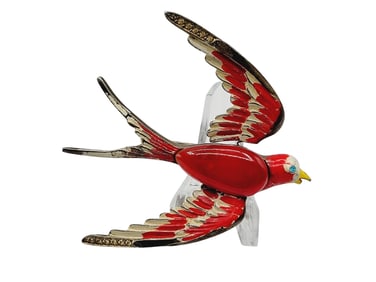 VINTAGE RARE HUGE ENAMELED TREMBLING JELLY BELLY BIRD BROOCH