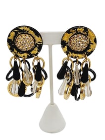 80'S VINTAGE COUTURE RUNWAY SPLATTER MIXED MEDIA RHINESTONE DANGLE CLIP EARRING