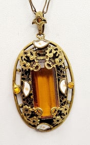 STUNNING NEIGE CZECH GLASS & ENAMEL PENDANT ON PAPER CLIP CHAIN