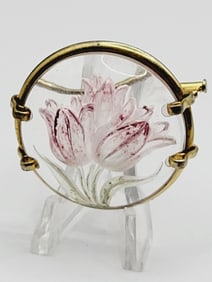 FRENCH INTAGLIO ACRYLIC FLORAL EARLY BROOCH