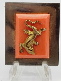 DEPOSE ART DECO FRENCH RESIN & BRASS LIZARD BROOCH