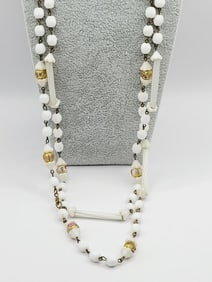 VINTAGE GLASS MILK & WEDDING CAKE BEADED NECKLACE