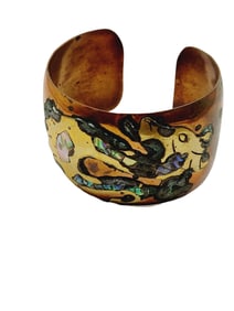 FIGURAL CREATURE COPPER CUFF BRACELET W/ INLAY ABALONE