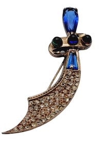 SIGNED STERLING EARLY SWORD RHINESTONE & GLASS BROOCH OR PENDANT