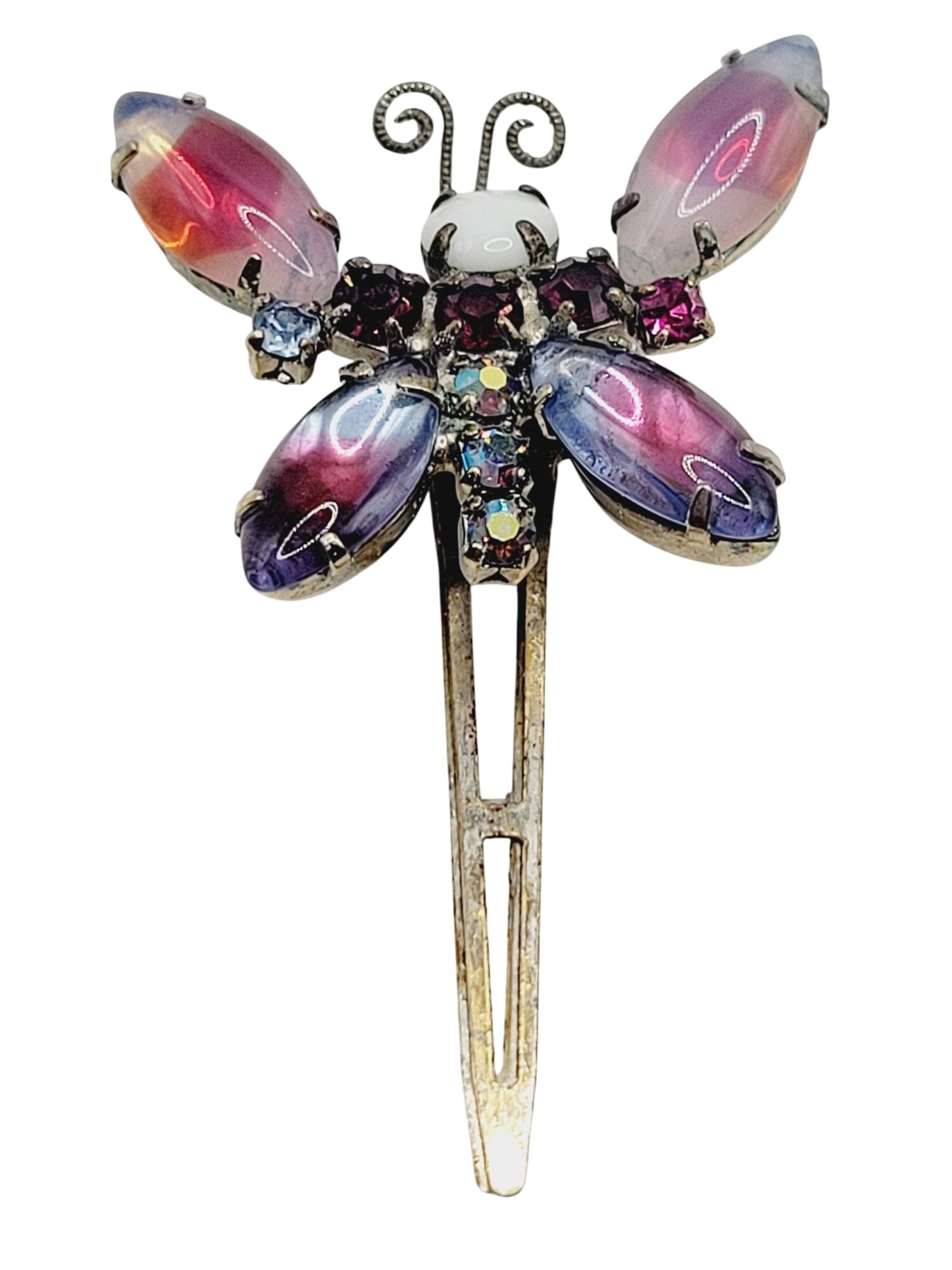 VINTAGE GIVRE GLASS & RHINESTONE BUTTERFLY HAIR CLIP (1 of 5)