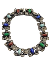 ANTIQUE ART DECO SEMI PRECIOUS STONE & MARCASITE BRACELET