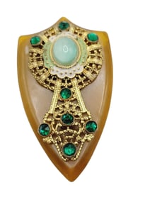 ANTIQUE ART DECO BAKELITE ENAMEL & GLASS CZECH DECORATIVE DRESS CLIP