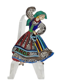 SIGNED VINTAGE TOPAZIO PORTUGAL 925 ENAMEL SOUVENIR BROOCH