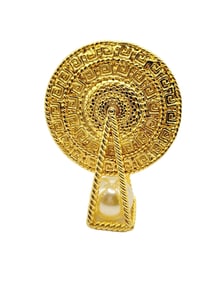 VINTAGE SIGNED DESIGNER MAYAN AZTEC ARTICULATING SUN DIAL BROOCH
