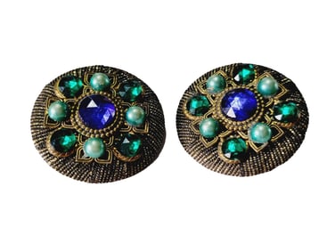 VINTAGE 80'S FABRIC WRAPPED JEWELED EARRINGS